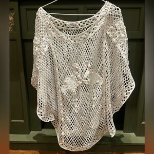 India Boutique White Crochet Poncho